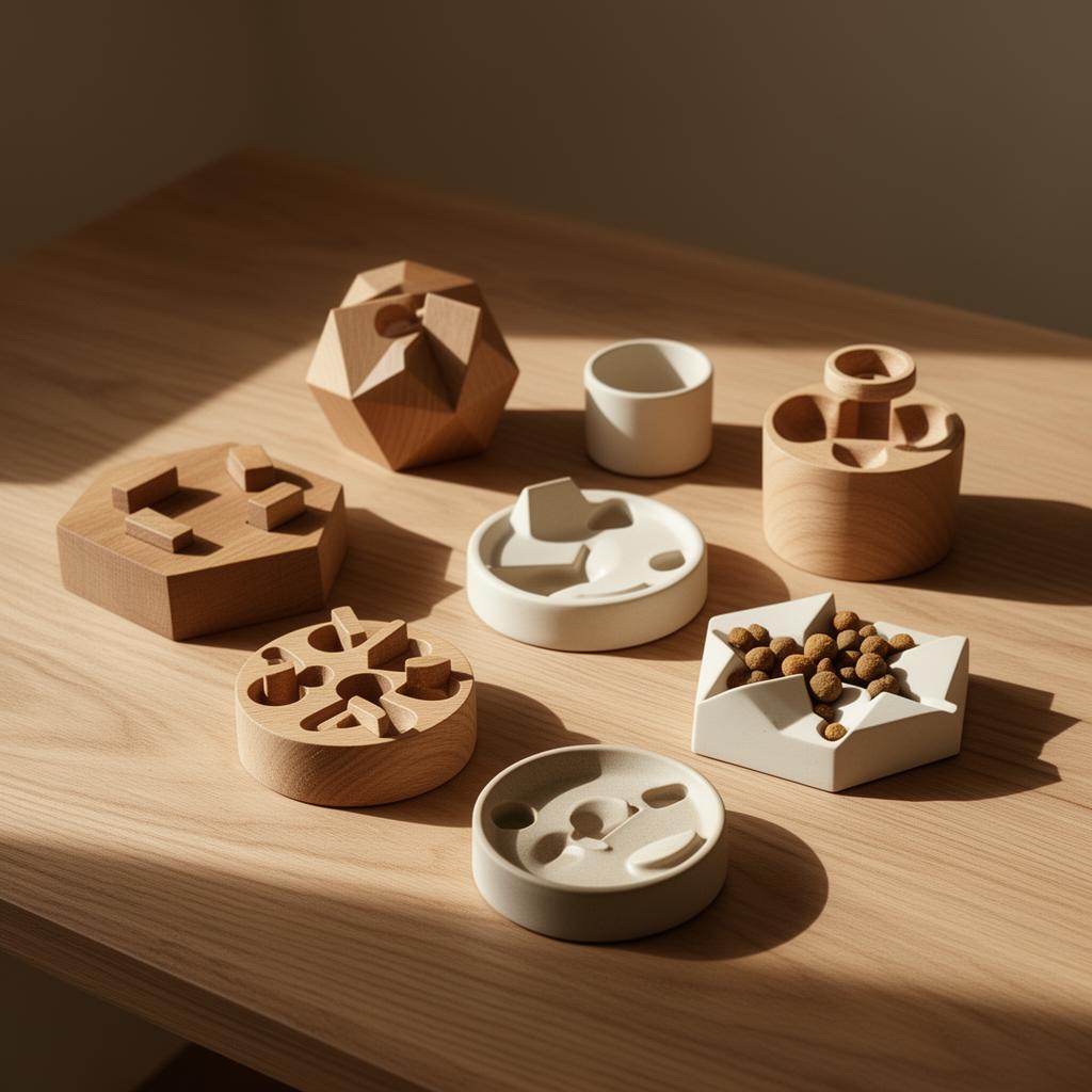 Elegant cat puzzle toys on oak wood